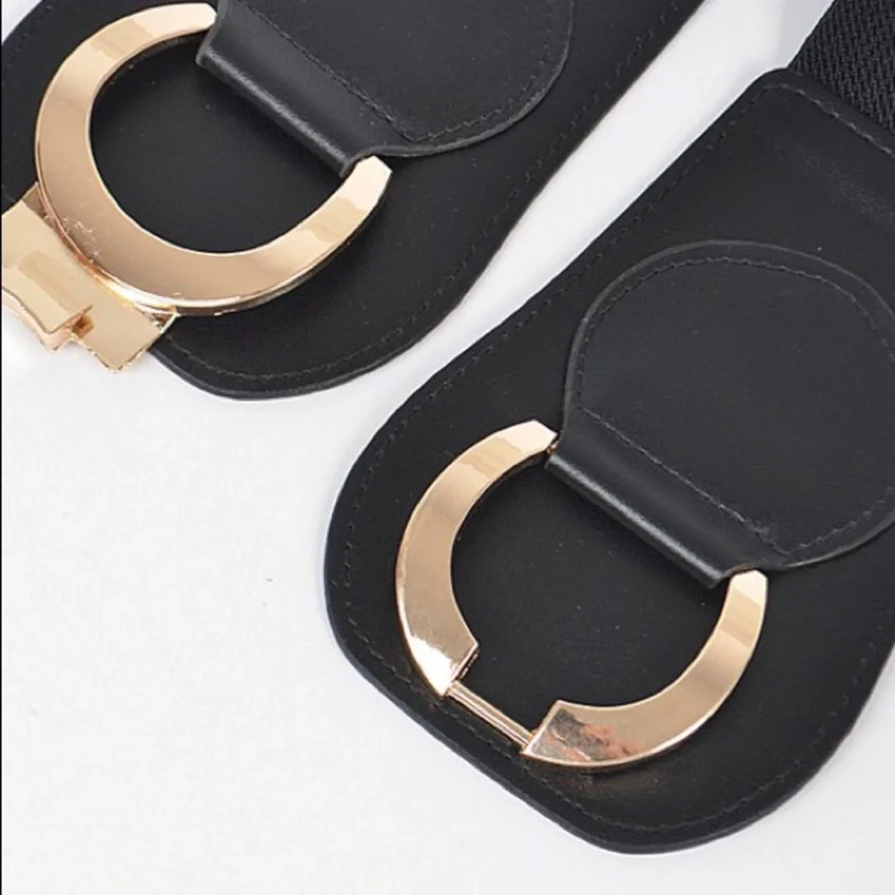 Plus Size Chunky Black Leather & Gold Metal Statement Belt
